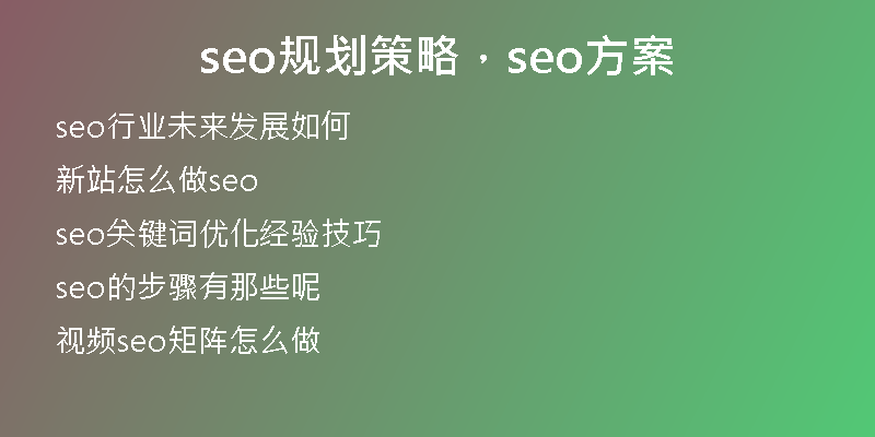 seo规划策略,seo方案