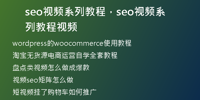seo视频系列教程，seo视频系列教程视频
