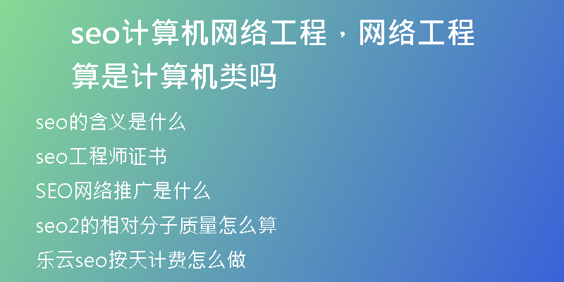 seo计算机网络工程，网络工程算是计算机类吗