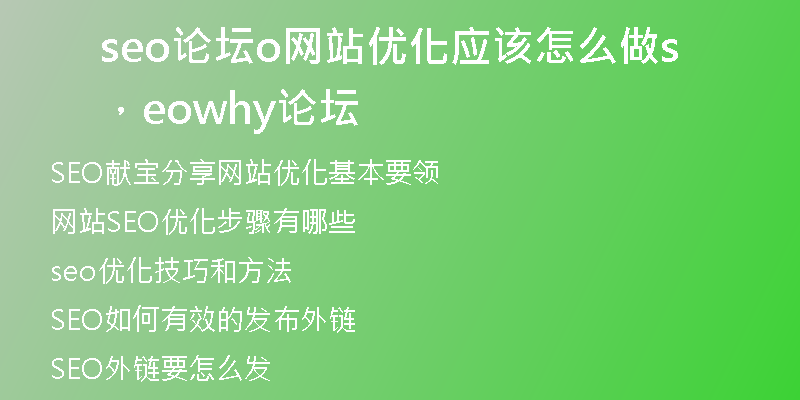 seo论坛o网站优化应该怎么做，seowhy论坛