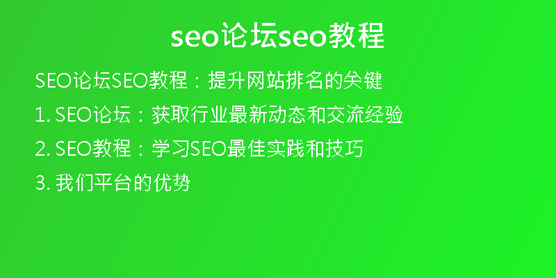 seo论坛seo教程