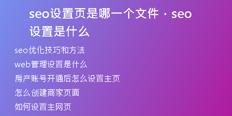 seo设置页是哪一个文件，seo设置是什么