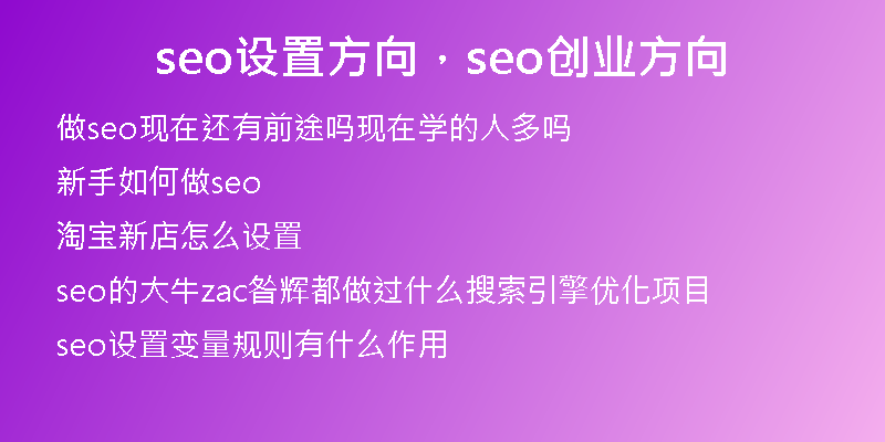 seo设置方向，seo创业方向