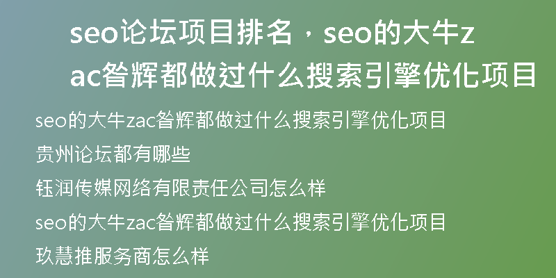 seo论坛项目排名，seo的大牛zac昝辉都做过什么搜索引擎优化项目