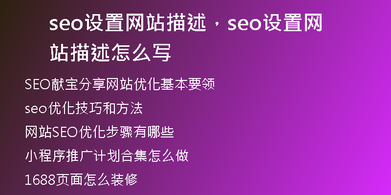 seo设置网站描述，seo设置网站描述怎么写