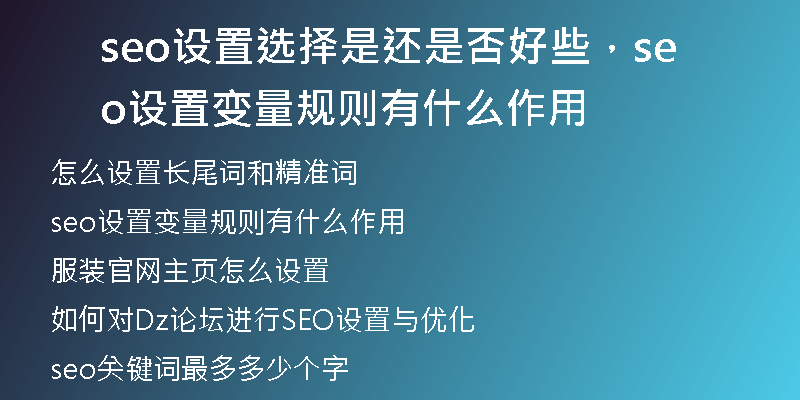 seo设置选择是还是否好些，seo设置变量规则有什么作用