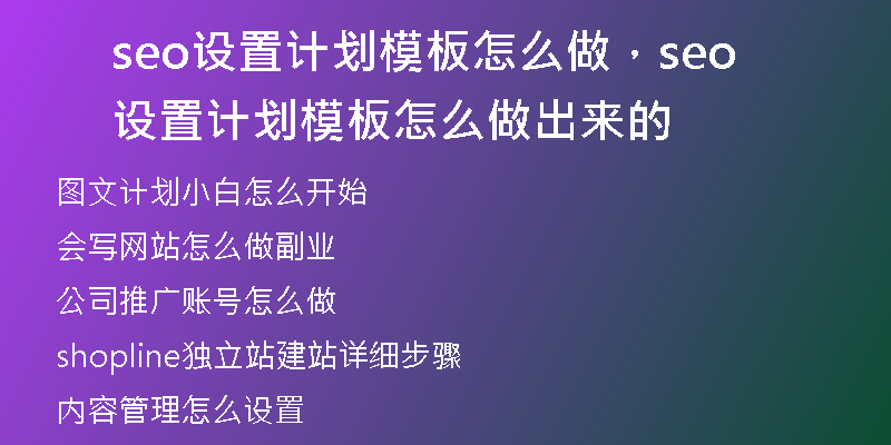 seo设置计划模板怎么做，seo设置计划模板怎么做出来的
