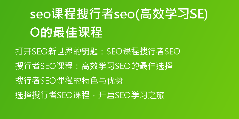 seo课程搜行者seo(高效学习SEO的最佳课程)