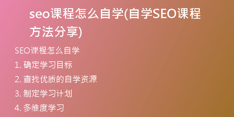 seo课程怎么自学(自学SEO课程方法分享)