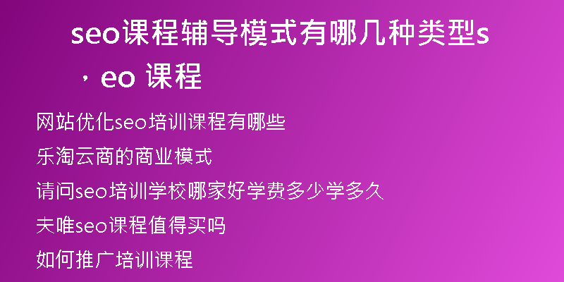 seo课程辅导模式有哪几种类型，seo 课程