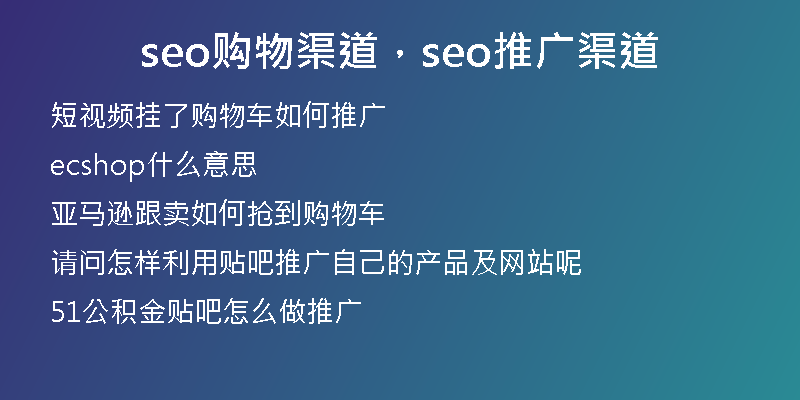 seo购物渠道，seo推广渠道