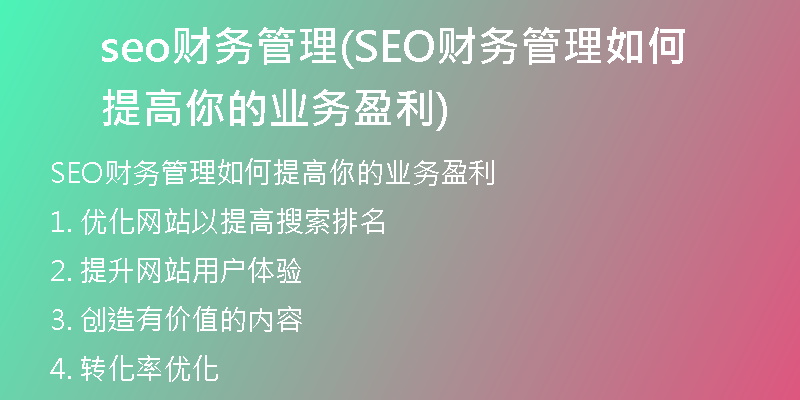seo财务管理(SEO财务管理如何提高你的业务盈利)