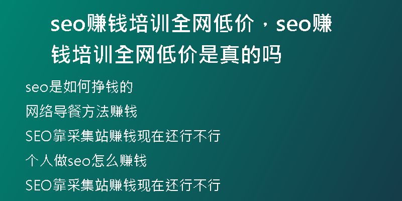 seo赚钱培训全网低价，seo赚钱培训全网低价是真的吗