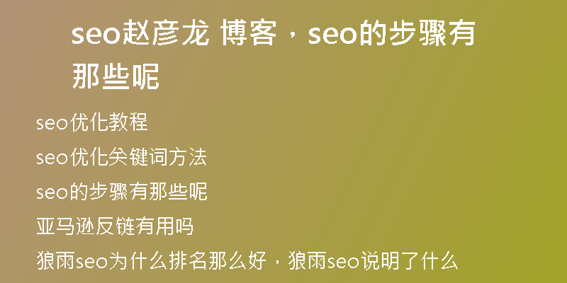 seo赵彦龙 博客，seo的步骤有那些呢