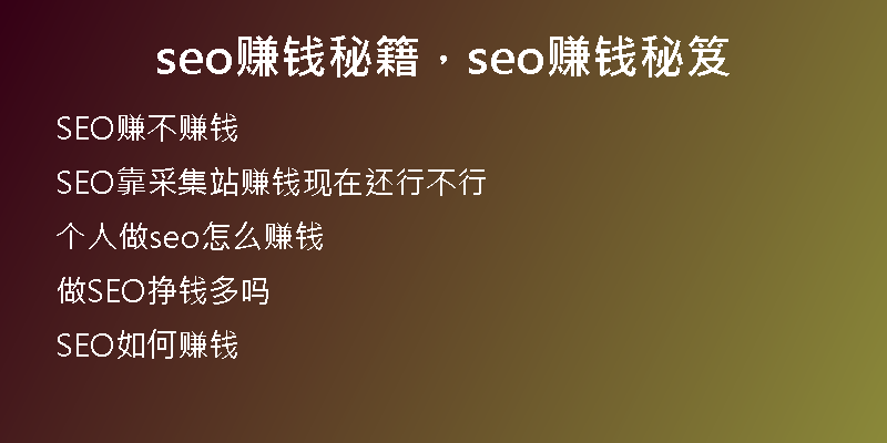 seo赚钱秘籍，seo赚钱秘笈