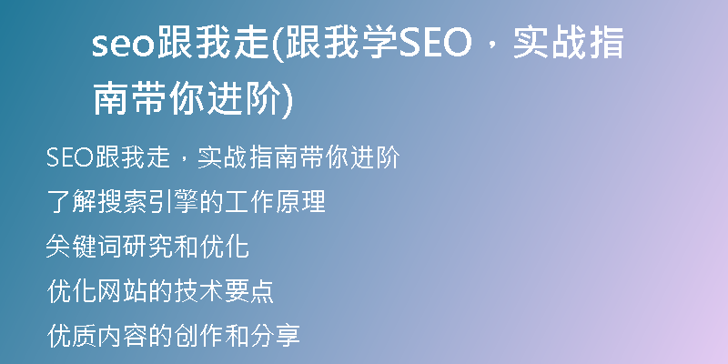 seo跟我走(跟我学SEO，实战指南带你进阶)