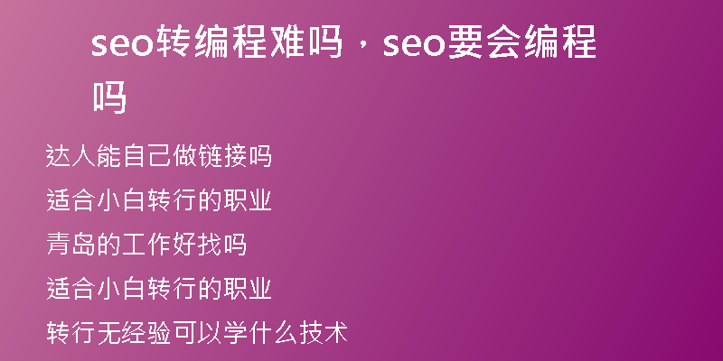 seo转编程难吗，seo要会编程吗