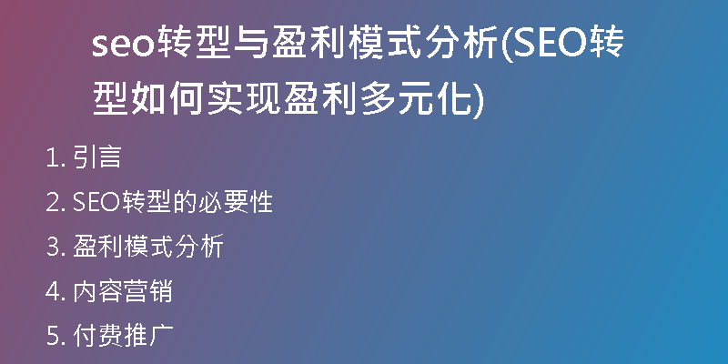 seo转型与盈利模式分析(SEO转型如何实现盈利多元化)
