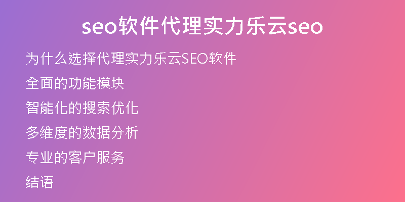 seo软件代理实力乐云seo