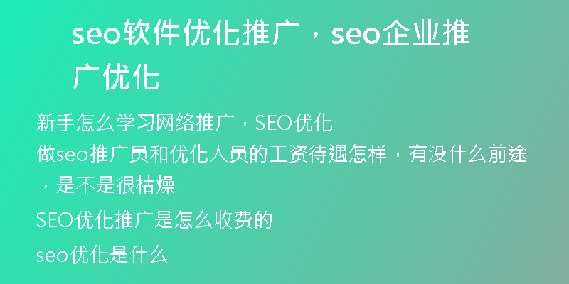 seo软件优化推广，seo企业推广优化
