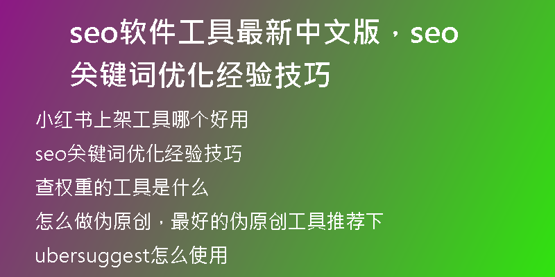 seo软件工具最新中文版，seo关键词优化经验技巧