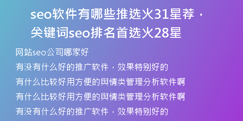 seo软件有哪些推选火31星荐，关键词seo排名首选火28星