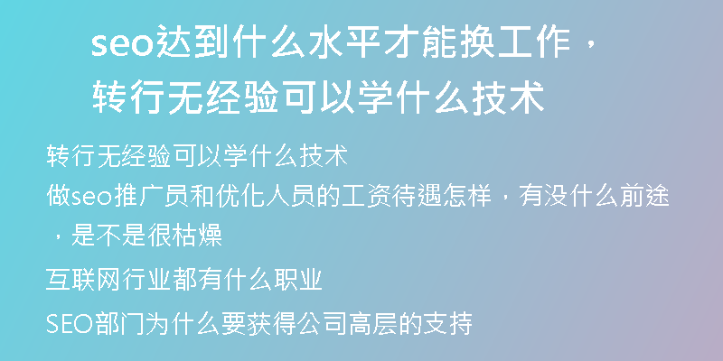 seo达到什么水平才能换工作，转行无经验可以学什么技术