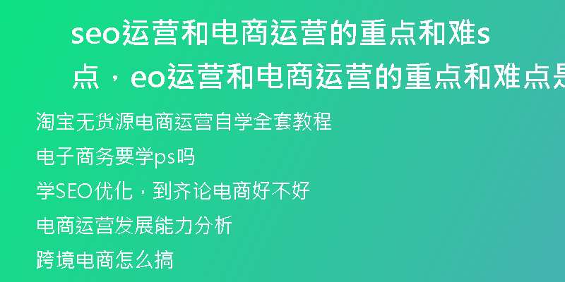 seo运营和电商运营的重点和难点，seo运营和电商运营的重点和难点是什么