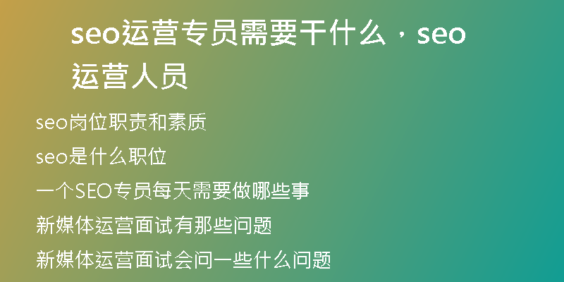 seo运营专员需要干什么，seo运营人员