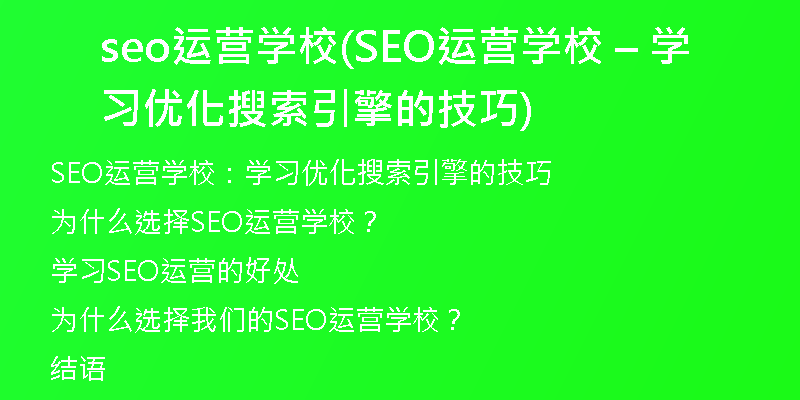seo运营学校(SEO运营学校 – 学习优化搜索引擎的技巧)
