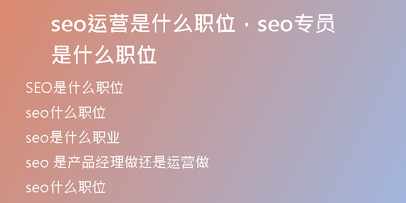 seo运营是什么职位，seo专员是什么职位
