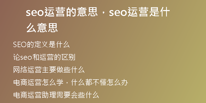 seo运营的意思，seo运营是什么意思