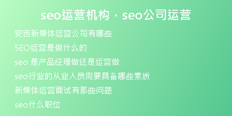 seo运营机构，seo公司运营
