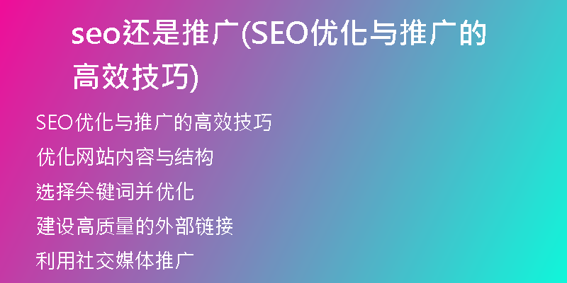 seo还是推广(SEO优化与推广的高效技巧)