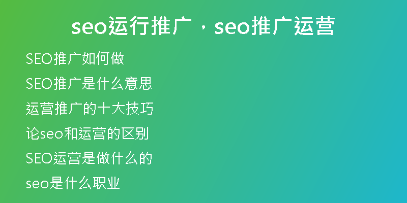 seo运行推广，seo推广运营