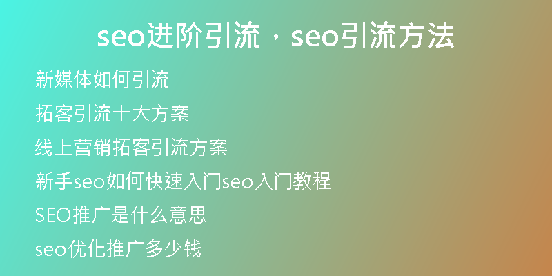 seo进阶引流，seo引流方法