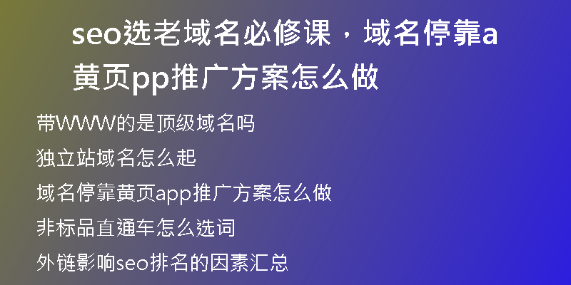 seo选老域名必修课，域名停靠黄页app推广方案怎么做
