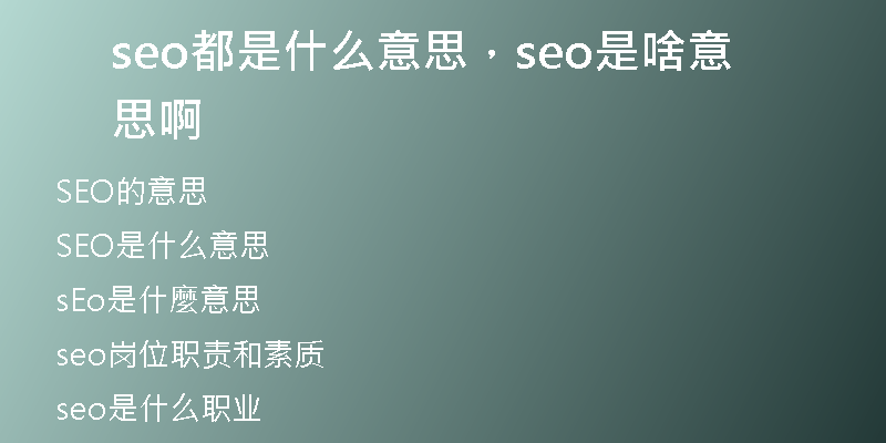 seo都是什么意思，seo是啥意思啊