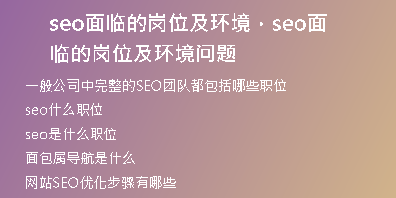 seo面临的岗位及环境，seo面临的岗位及环境问题