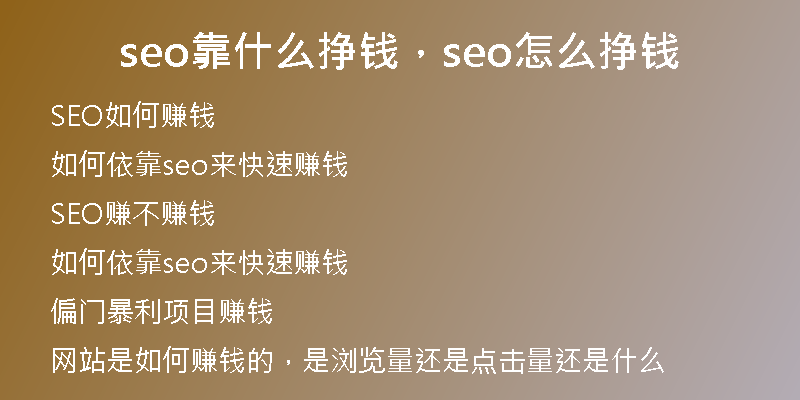 seo靠什么挣钱，seo怎么挣钱