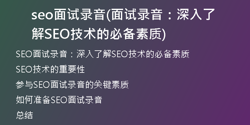 seo面试录音(面试录音：深入了解SEO技术的必备素质)