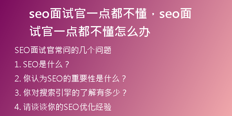 seo面试官一点都不懂，seo面试官一点都不懂怎么办