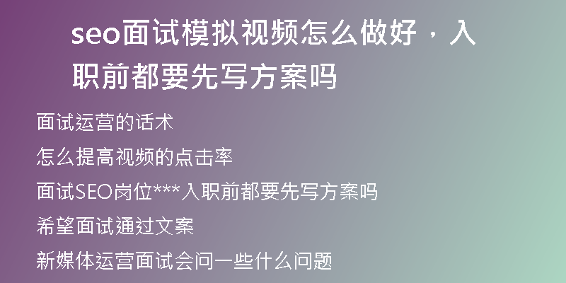 seo面试模拟视频怎么做好，入职前都要先写方案吗