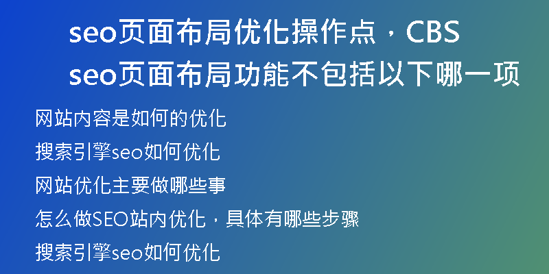 seo页面布局优化操作点，CBS seo页面布局功能不包括以下哪一项