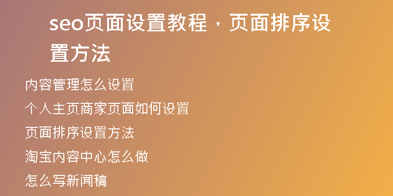 seo页面设置教程，页面排序设置方法