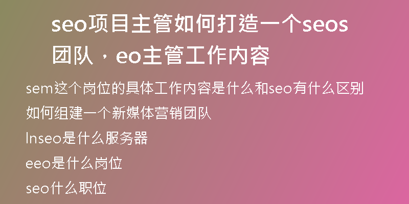 seo项目主管如何打造一个seo团队，seo主管工作内容