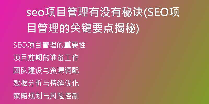 seo项目管理有没有秘诀(SEO项目管理的关键要点揭秘)