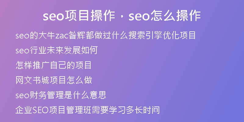 seo项目操作，seo怎么操作