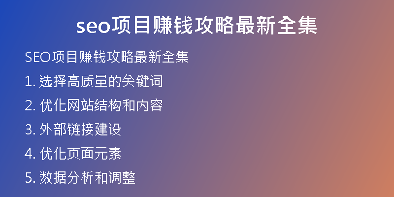 seo项目赚钱攻略最新全集