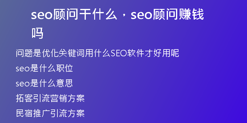 seo顾问干什么，seo顾问赚钱吗